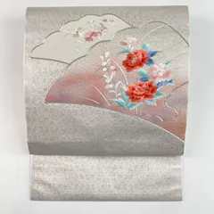 たんす屋 TANSU-YA リユース帯 帯 名古屋帯 銀 カジュアル 引き箔 銀駒刺繍 中啓文 絹 未洗い MS7708