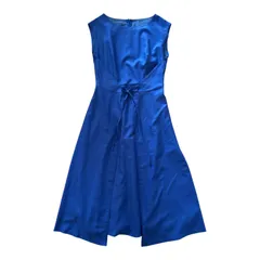  STRAWBERRY-FIELDS ストロベリーフィールズ ブルー フレアワンピース リボン付き 日本製 レディース【Z1805】