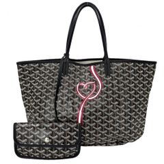 ゴヤール トートバッグ レディース ヘリンボーン サンルイPM ハンドバッグ ポーチ付き 肩掛け マカージュ ハート GOYARD コーティングキャンバス レザー ブラック 黒 ブラウン 茶 シルバー金具【中古品】