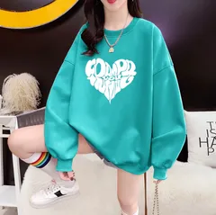 体型カバーも♪ゆるだぼトレーナー トレーナー スウェット トップス レディース 長袖 大きいサイズ オーバーサイズ ゆったり ハート 韓国ファッション プルオーバー クルーネック キュート [1245]