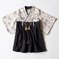 《新品》袴 ロンパース つる柄 mocmof 70㎝ 80㎝ 水墨 650001