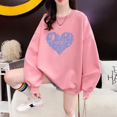 体型カバーも♪ゆるだぼトレーナー トレーナー スウェット トップス レディース 長袖 大きいサイズ オーバーサイズ ゆったり ハート 韓国ファッション プルオーバー クルーネック キュート [1248]