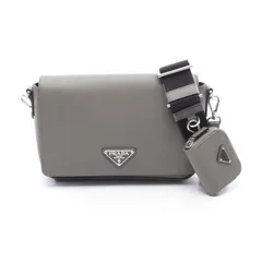 プラダ PRADA ショルダーバッグ グレー サフィアーノレザー トライアングルロゴ ショルダーバッグ レディース Used A