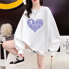 体型カバーも♪ゆるだぼトレーナー トレーナー スウェット トップス レディース 長袖 大きいサイズ オーバーサイズ ゆったり ハート 韓国ファッション プルオーバー クルーネック キュート [1253]