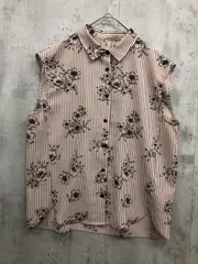 美品 IENA イエナ 19051900414010 ストライプフラワーノースリーブシャツ ブラウス シャツ size表記なし/ベージュ ■◆ レディース