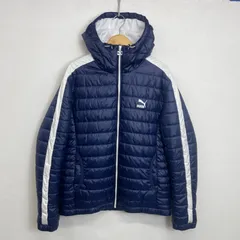 PUMA プーマ ジップアップ ジャケット 中綿 サイドライン スポーツ トレーニング 防寒 ネイビー系 L B683
