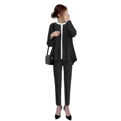 [Formemory] 卒業式 ママスーツ セットアップ ジャケット パンツスーツ シフォン パンツドレス 体型カバー シンプル フォーマル 通勤 普段着 通年3色 3サイズ 1