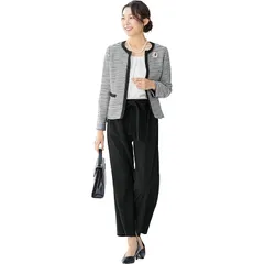 [アッドルージュ] 3点セット スーツ レディース セレモニースーツ パンツスーツ セットアップ 大きいサイズ 入学式 入園式 卒業式 七五三 お宮参り 【t5263】 13 号AR ブラック×ホワイト 1