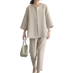 [Moerstar] 卒業式 スーツ レディース ジャケット 洋服 スーツ 2点セット パンツスーツ ママ 人気 体型カバー 入学式 入園式 卒園式 入学式 卒業式 母 通勤 無地 春 夏 秋 ３色 (JP, アルファベット, L, ベージュ) 0