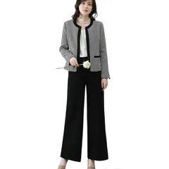 [Yino] スーツ レディース セットアップ パンツスーツ 2点セット ノーカラージャケット+ワイドパンツ ツイード風 洗える 体型カバー おしゃれ 優しい 入学式 卒業式 ママ 通勤 フォーマル 1