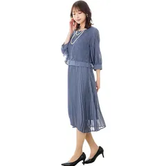 [アッドルージュ] パーティー ドレス レディース 結婚式 洗える フォーマル セレモニー 大きいサイズ ロング 披露宴 二次会 【t9046】 ミディ丈 グレイッシュブルー Mサイズ 0