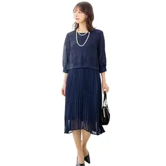 [アッドルージュ] パーティー ドレス レディース 結婚式 洗える フォーマル セレモニー 大きいサイズ ロング 披露宴 二次会 【t9046】 ミディ丈 ネイビー Lサイズ 0