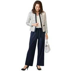 [アッドルージュ] 3点セット スーツ レディース セレモニースーツ パンツスーツ セットアップ 大きいサイズ 入学式 入園式 卒業式 七五三 お宮参り 【t5263】 11 号AR ネイビー×ホワイト 0