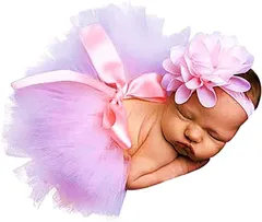 TradeWind 赤ちゃん 新生児 ニューボーンフォト 寝相アート コスチューム 撮影 チュチュ パニエ スカート ヘアバンド 記念撮影 出産祝い 百日祝い 初孫祝い (チュチュピンク,  3-4)