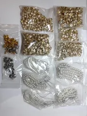 パール ホワイト＆ゴールド ボタン ワイヤーネックレス アクセサリー ハンドメイド リメイク パーツ H7-10-114