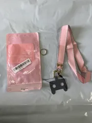 スマホ用ストラップ ピンク 首掛けタイプ + グレーアクセサリーパーツ + ミニコード セット