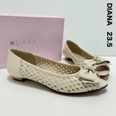 新品☆DIANA ダイアナ☆オープントゥパンチングフラットシューズ 23.5 アイボリー リボン かかとミラー