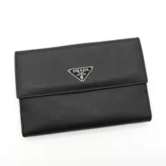 プラダトライアングルロゴサフィアーノ レザー 二つ折り財布 ブラック
