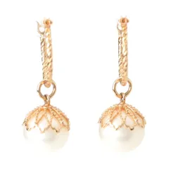 アガット パールチャーム フープ ピアス ジュエリー アクセサリー K10 10151117013 ゴールド 2.7g【中古】