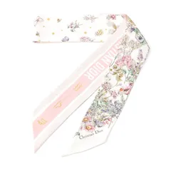 ディオール シルク ミッツァ フローラルプリント スカーフ ホワイト×ピンク【中古】