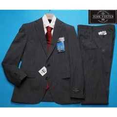 新品8.6万円 大手百貨店扱い 春夏『ジョンフォスター 英国製生地』水牛釦 ウール100% ストライプ スーツYA7灰(H) 1512671