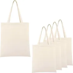 RENASYS 帆布 トートバッグ 無地 キャンバス生地 手提げ袋 肩掛けバッグ 刺繍 ペイント ハンドメイド ノベルティ (オフホワイト 5個セット,  30cmx35cm)