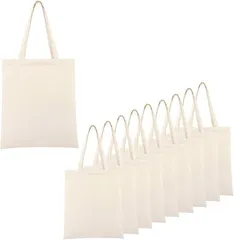 RENASYS 帆布 トートバッグ 無地 キャンバス生地 手提げ袋 肩掛けバッグ 刺繍 ペイント ハンドメイド ノベルティ (オフホワイト 10個セット,  30cmx35cm)