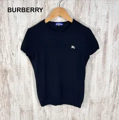 BURBERRY BLUE LABEL バーバリーブルーレーベル ポイントロゴ刺繡 コットンニット 半袖 トップス ブラック