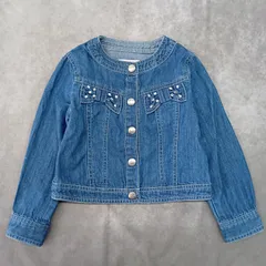 mezzo piano chuchu　110cm　デニムジャケット　コットン100%　インディゴ染め　リボン　ノーカラー　ラインストーン　ナルミヤ　メゾピアノ チュチュ　【0140】