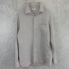 UNIQLO ユニクロ リネン グレー 長袖シャツ Yシャツ トップス 胸ポケット付き Lサイズ〇□