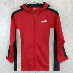 PUMA プーマ フード付き パーカー ウインドブレーカー スポーツ用品 ポケットあり レッド×黒 140サイズ □〇