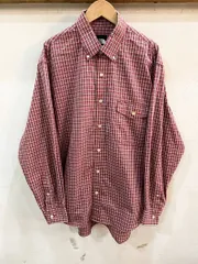 D74★THE NORTH FACE/ノースフェイス ボタンダウンチェックポケット付きシャツ 長袖シャツ レッド系 メンズ Lサイズ アウトドア USED ★