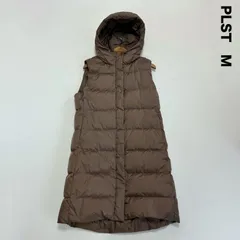 PLST プラステ☆ロングダウンベスト ジレ M ブラウン フーディ フーデット
