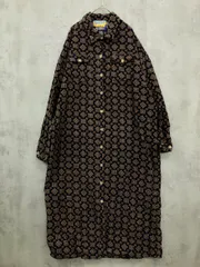 emerald Motel エメラルドモーテル 柄 長袖 コーデュロイ ロング シャツ ワンピース 黒 ■■◎レディース