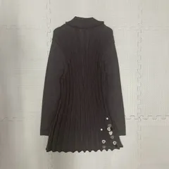 ダークブラウン Vネック カーディガン フリル 花柄アップリケ ビーズ 毛100% イタリア糸 vintage