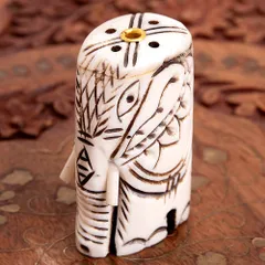 水牛の角で作ったゾウさんお香立て - クリーム / 象 お香たて インテリア