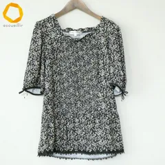 #s スーパービューティー SUPER BEAUTY カットソー 40 黒 マルチ 半袖 リボン レース チュニック 花柄 タグ付き レディース [924078] k01