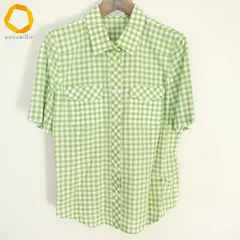 #s レリアン Leilian シャツ・ブラウス 9 緑 白 半袖 ギンガムチェック 日本製 レディース [938880] k01