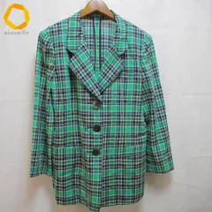 #a レリアン Leilian ジャケット 9 緑 紺 マルチ チェック ウール 毛 100% タグ付き 美品 レディース [960196] k01