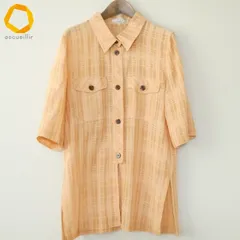 #s レリアン Leilian シャツ・ブラウス 9 オレンジ 半袖 麻混 チェック シースルー レディース [986508] k01