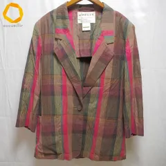 #s イエガー JAEGER ジャケット 12 茶系 マルチ 麻混 チェック ヴィンテージ 大きいサイズ レディース [994226] k01