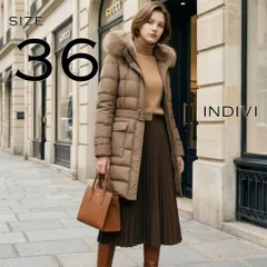 【極美品】INDIVIインディヴィ ファーフード着脱2WAYベルト付きダウンコート 36(S) グレージュ【古着】【中古】【送料無料】