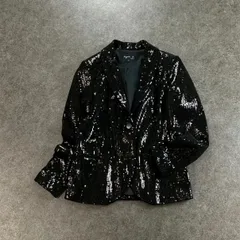 agnes b. アニエスベー テーラードジャケット 総スパンコール テーラードジャケット ブレザー 2B ストレッチ ブラック 黒 レディース