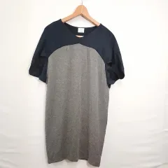 PLST プラステ チュニック 半袖 ワンピース 台形 カラー切り替え ストレッチ性 ネイビー グレー 2サイズ □〇☆