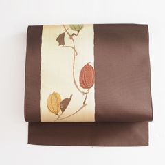 夏用 付け帯 作り帯 作家もの 刺繍 紬 唐草 バイカラー 金糸 着物 062b 