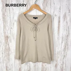 BURBERRY LONDON バーバリーロンドン ホースロゴ刺繡 レースアップ リボン リブニット ロングスリーブ カットソー ベージュ 大きいサイズ