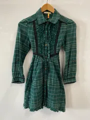 ピB322⚫︎axes femme⚫︎アクシーズファム⚫︎ワンピース⚫︎シャツ⚫︎チェック⚫︎フリル⚫︎綿混⚫︎結び紐⚫︎レディース⚫︎sizeM⚫︎グリーンx黒