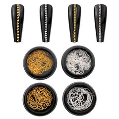 [In Stock] Nail Chains, 4-Pack, Gold and Silver, Ultra-Fine, Cuttable Ball Chains, for Gel Nails, Nail Art, Crafts, Handmade, Decorative Parts, Accessories (Gold + Silver A)