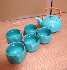 松峰窯 茶器セット 急須 湯のみ5客 瑠璃色 金彩 - メルカリ
