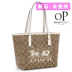 コーチアウトレット COACH ミニシティトート シグネチャーキャンバス ホースアンドスレイ トートバッグ  カーキ×チョーク CM183 【並行輸入品】新品・未使用・現品限り【訳あり】冬アイテムの為